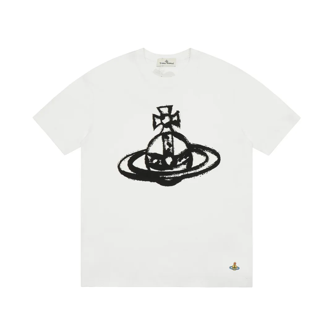 VIVI62#vivienne west wood West Queen Vivienne 2024 official website new summer graffiti short sleeves 2024 top hot style No need to say more, directly open the details YB mold opening, correct seam details, full series of correct accessories, every detail is completely restored, directly filled up Color: black white Size: XS-L